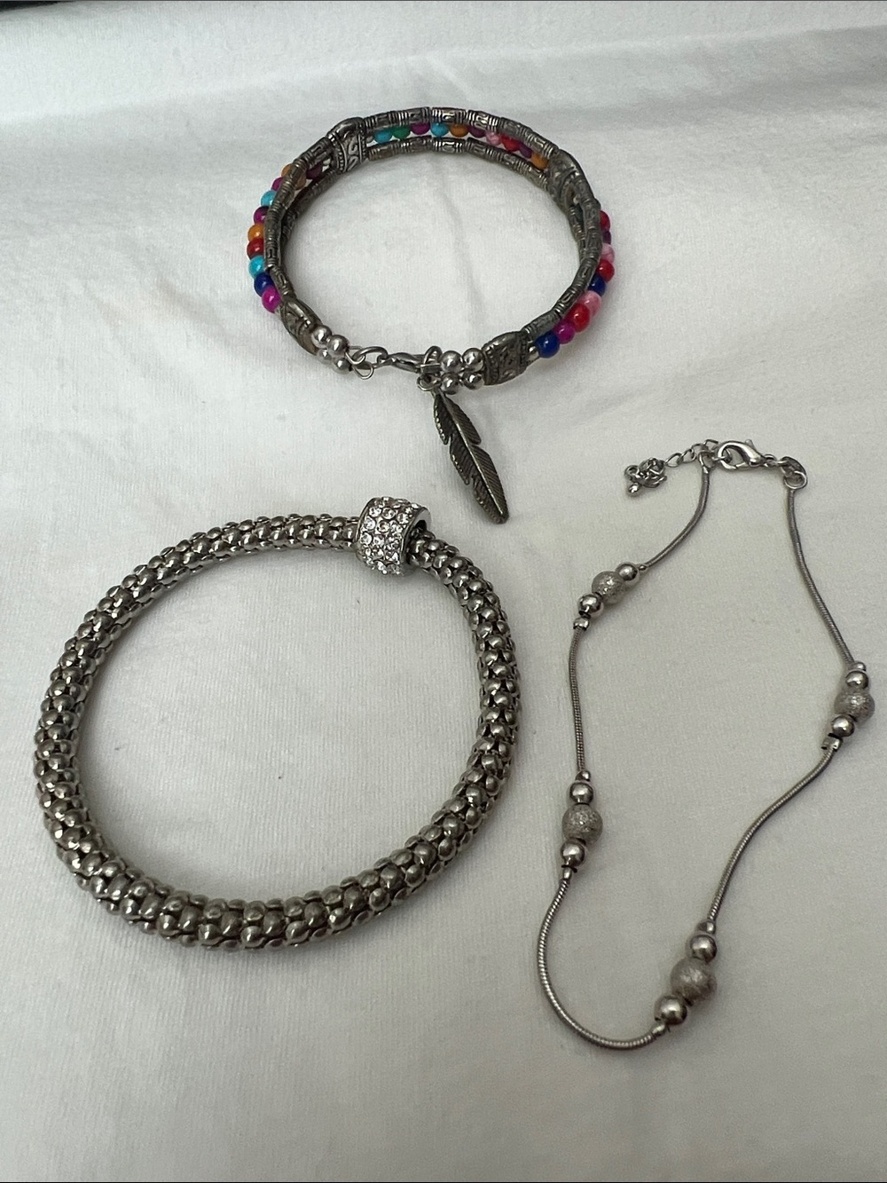 Multi-Color Beaded & Silver Tone Bracelet Set